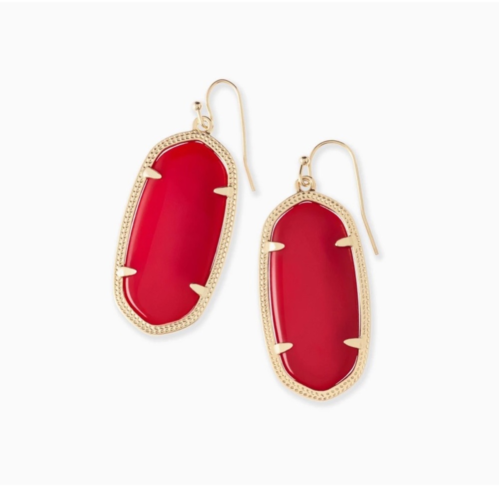 Elle Gold Drop Earrings In Bright Red Opaque Glass